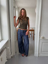 Lolita pants with embroidered flowers  – Blue/White
