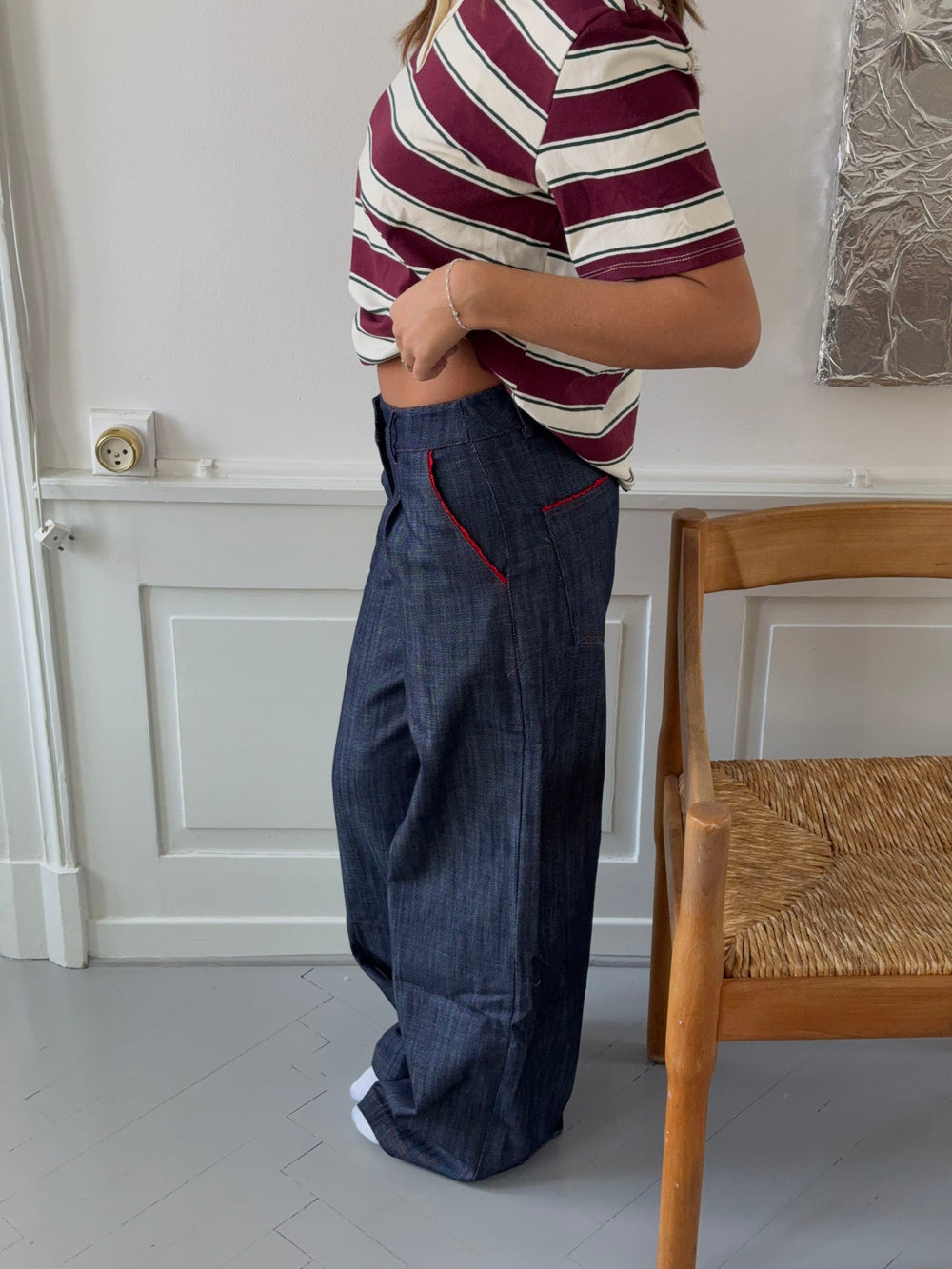 Astrid pants with details - Navy/red