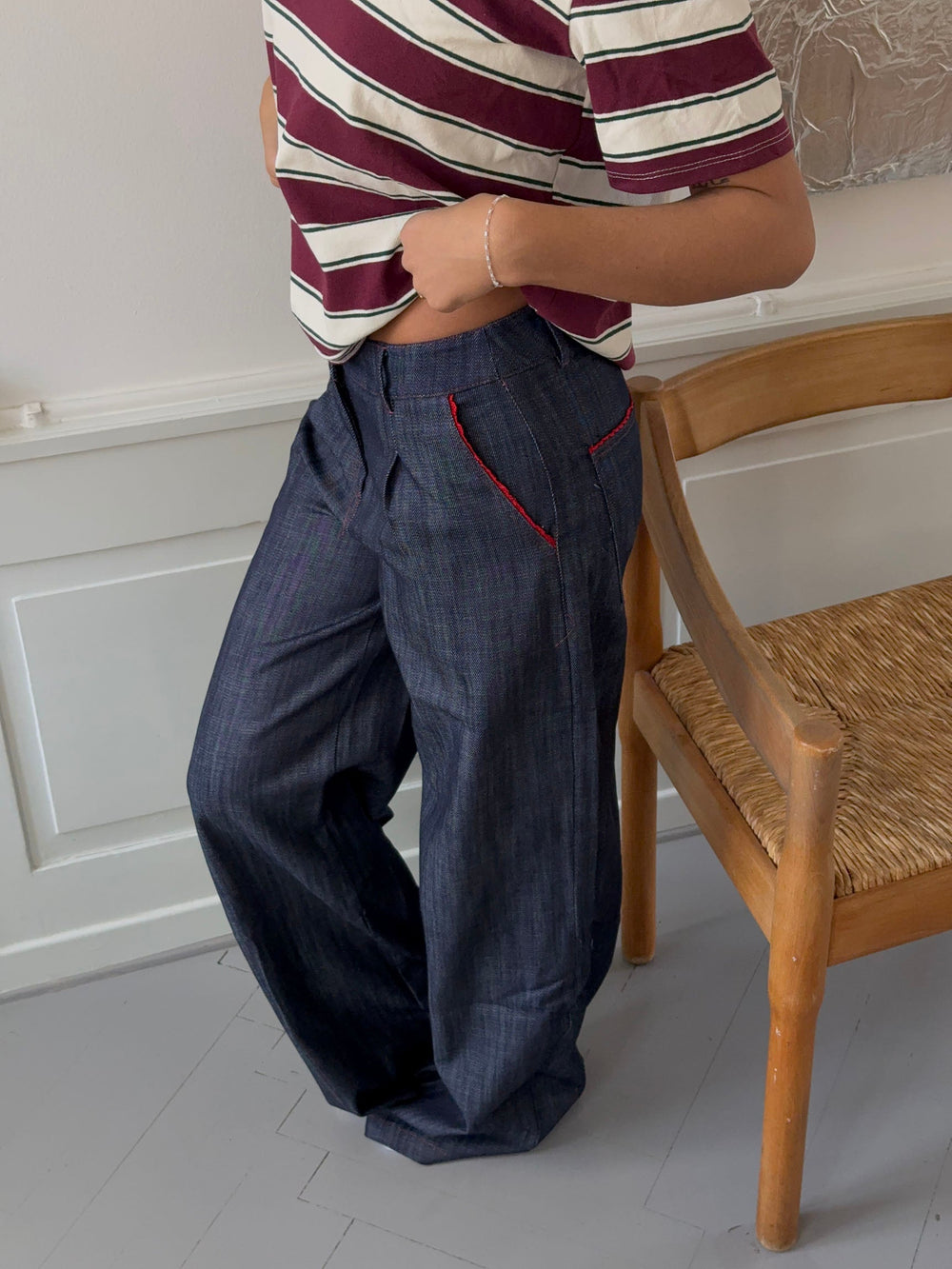 Astrid pants with details - Navy/red