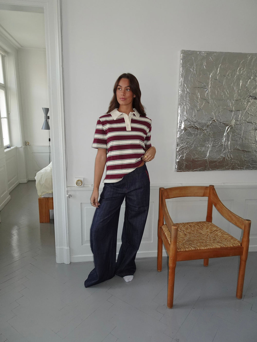 Astrid pants with details - Navy/red