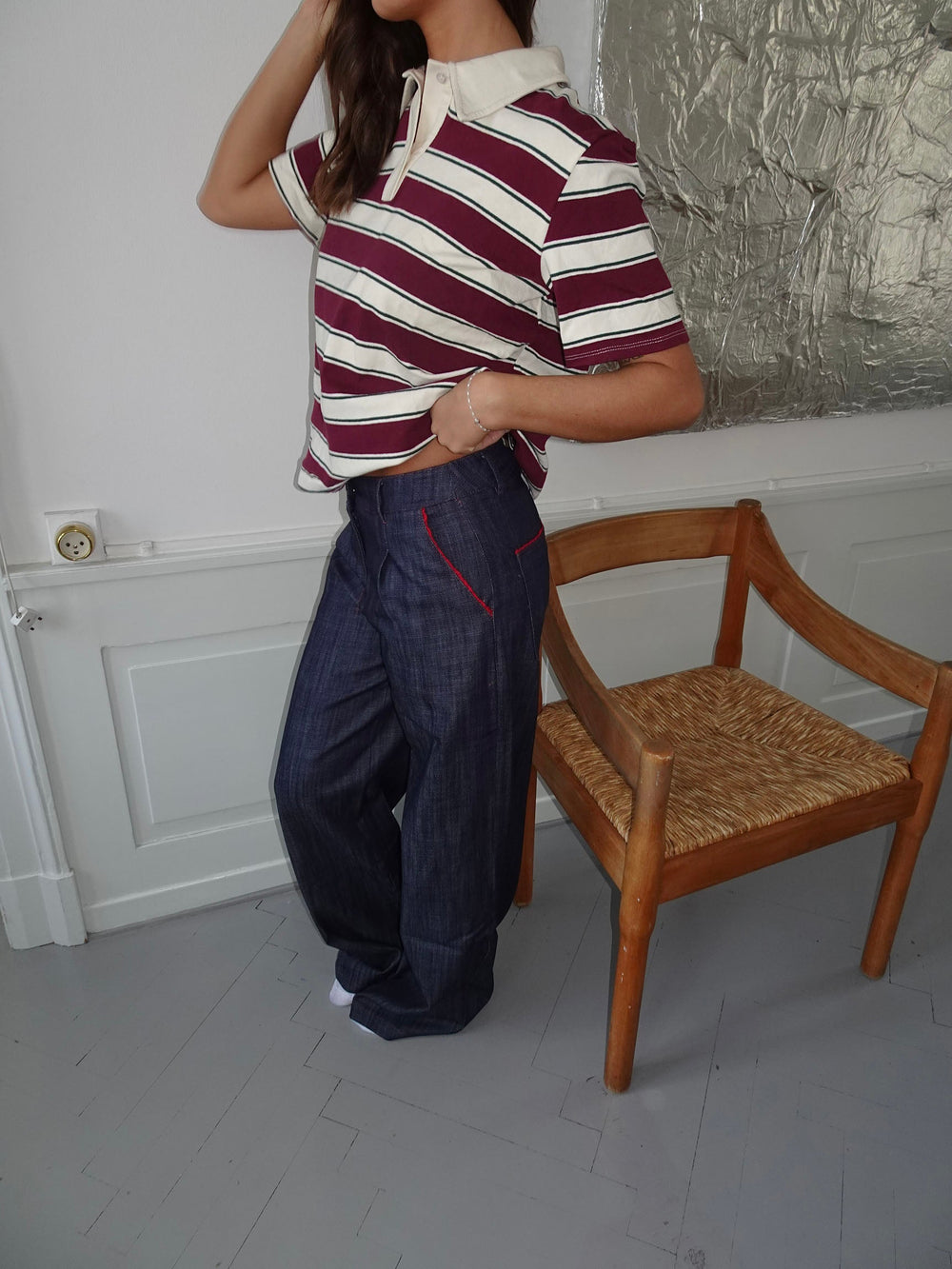 Astrid pants with details - Navy/red
