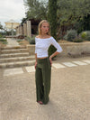 Tula trousers with fold detail and buttons – Khaki