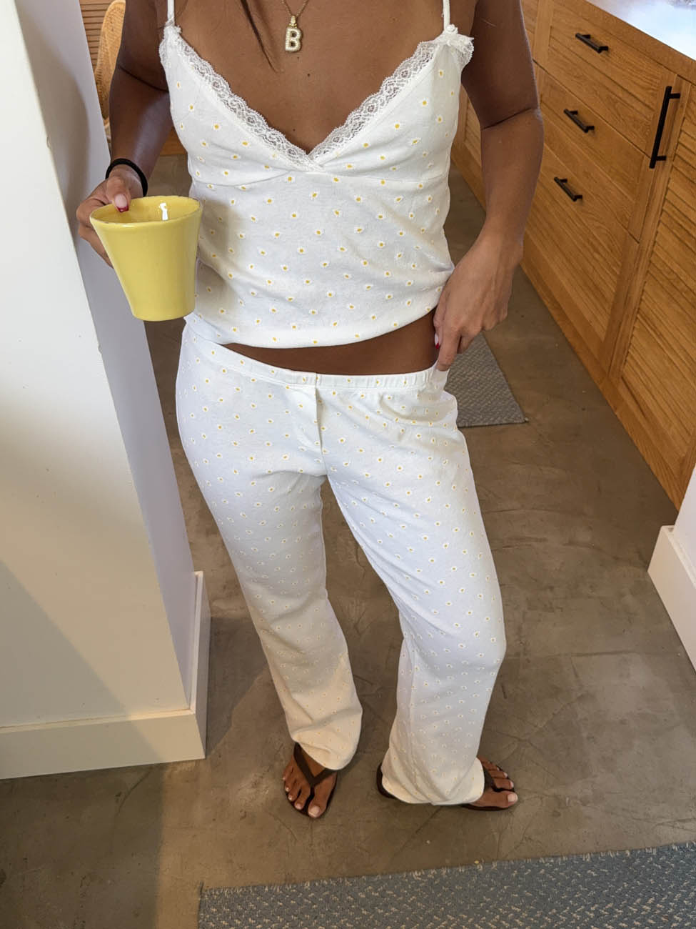 Soliana pyjamas pants with flowers – White