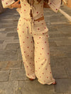 Mireille trousers with sun pattern – Beige/red