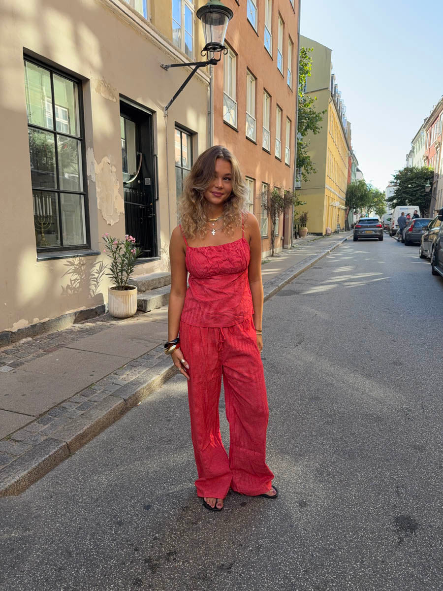 Yara pants with checkers - Red