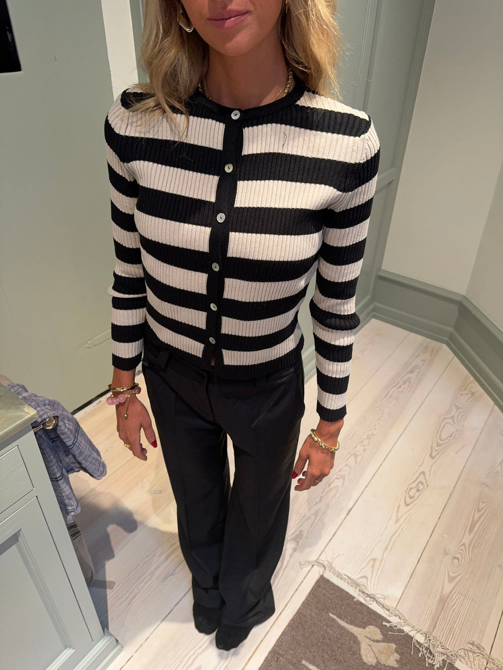 Layla striped cardigan - black/beige