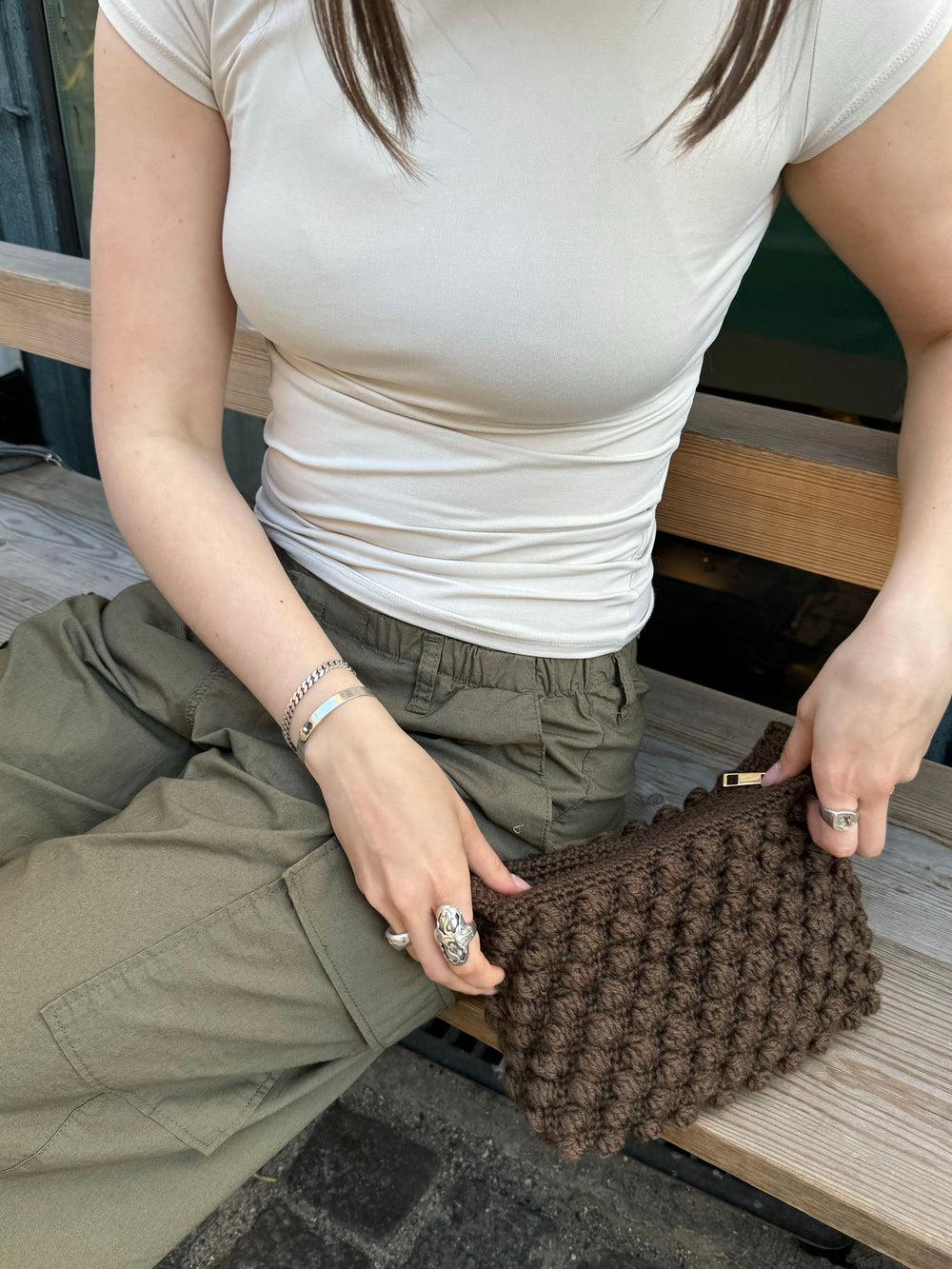 Crocheted clutch – Brown