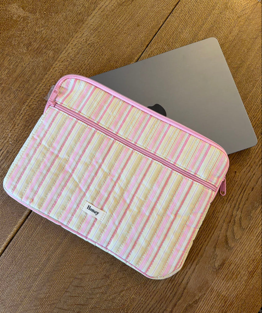 Honey computer sleeve - Pink med lyse gule striber