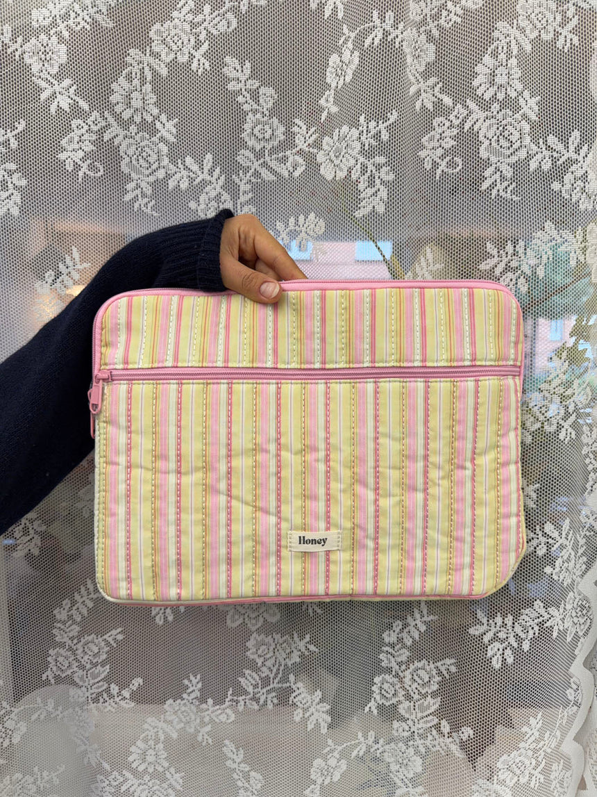 Honey computer sleeve - Pink med lyse gule striber