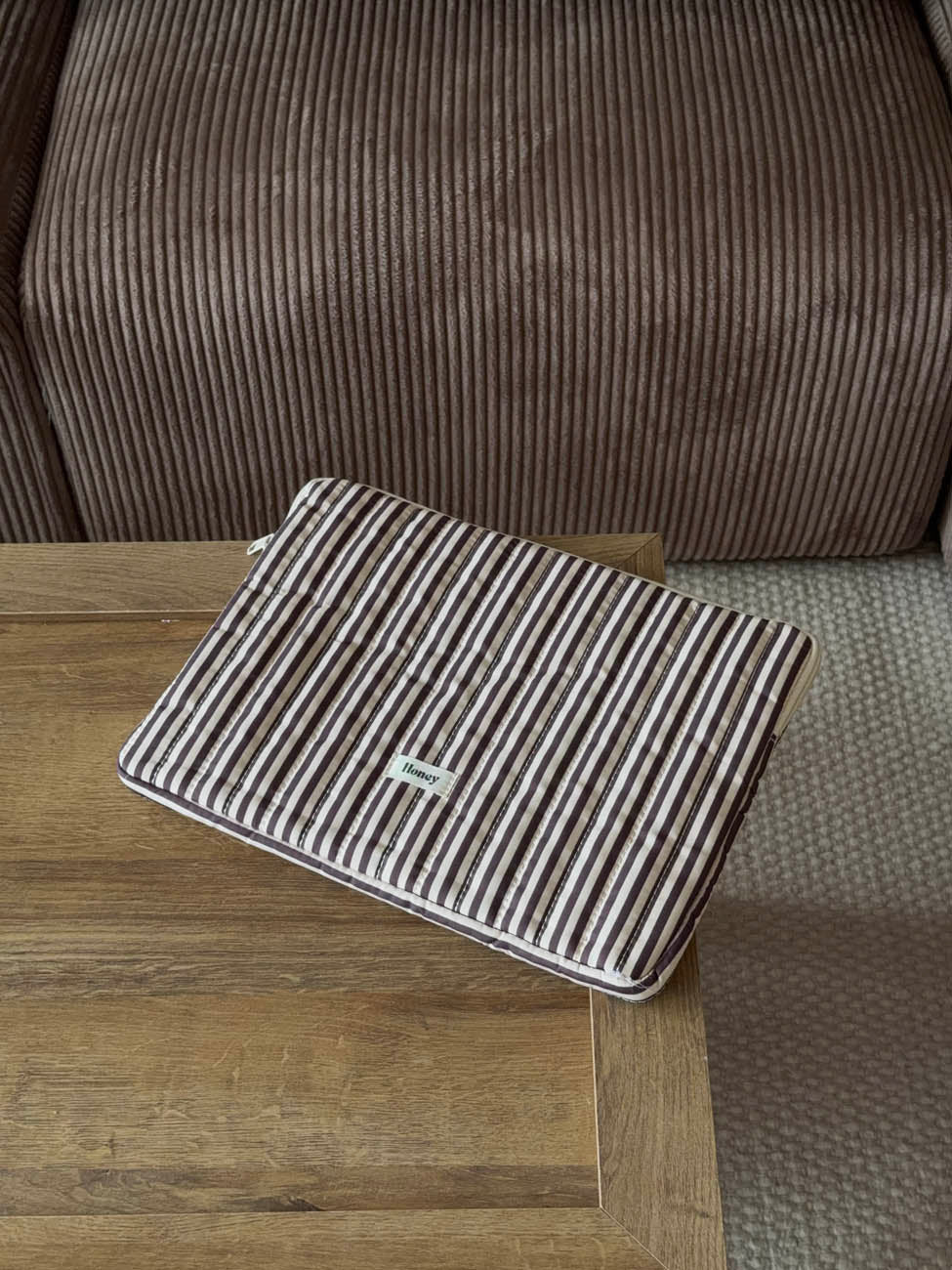 Honey computer sleeve with stripes - Beige/brown