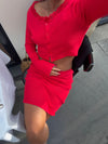 Tina cropped cardigan in pointelle - Red