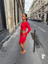 Tina cropped cardigan in pointelle - Red
