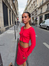 Tina cropped cardigan in pointelle - Red