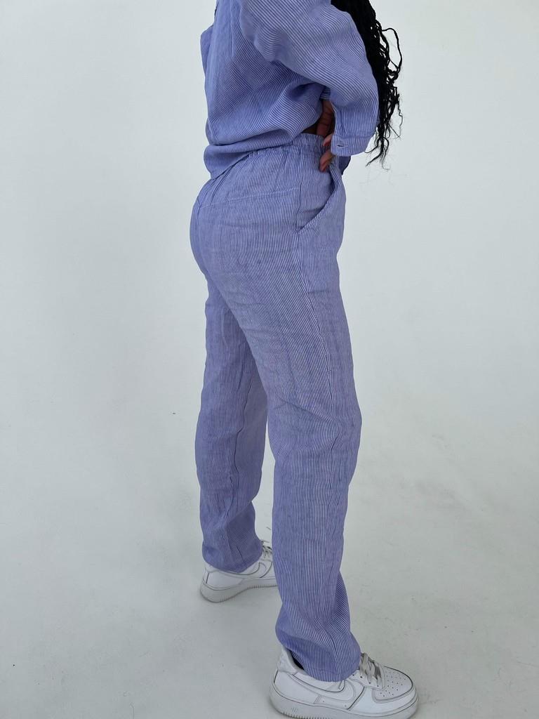 Hilja stribed linen pants - blue