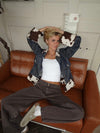 Suiva denim jacket with cow print – Blue/brown/white
