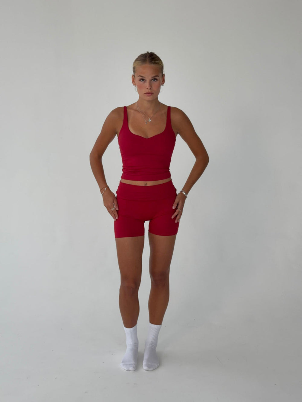 Folded essential shorts - Cherry