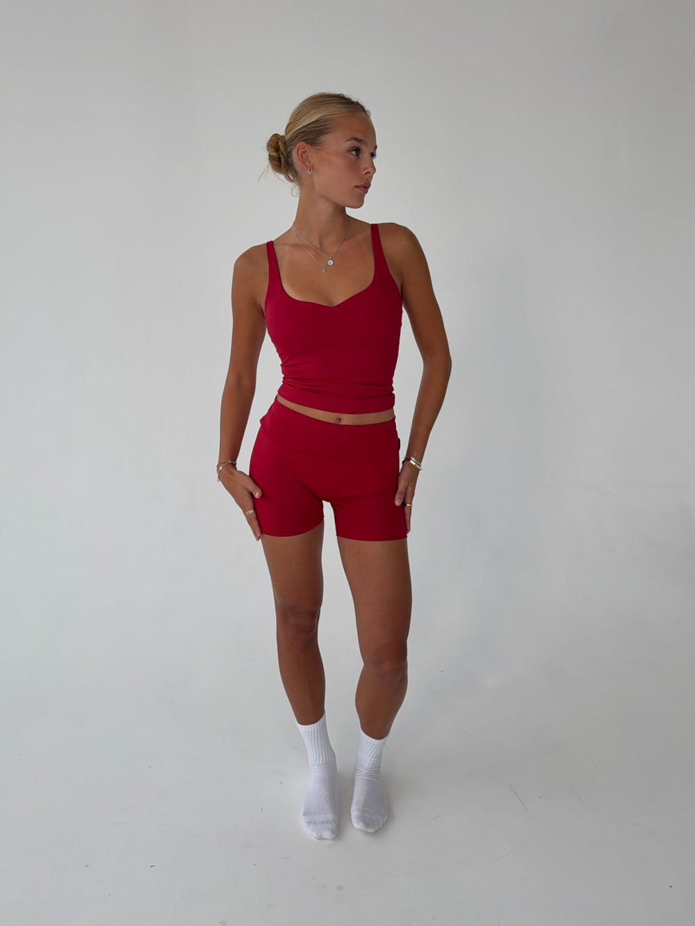Folded essential shorts - Cherry
