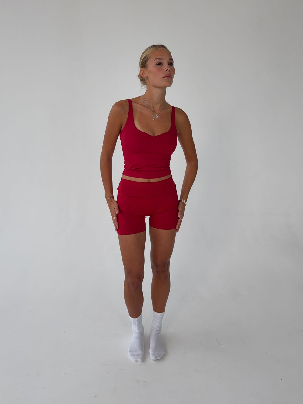 Folded essential shorts - Cherry