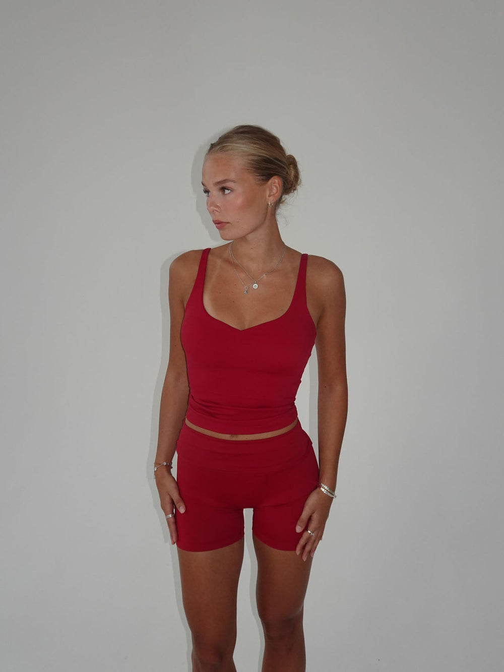 Folded essential shorts - Cherry