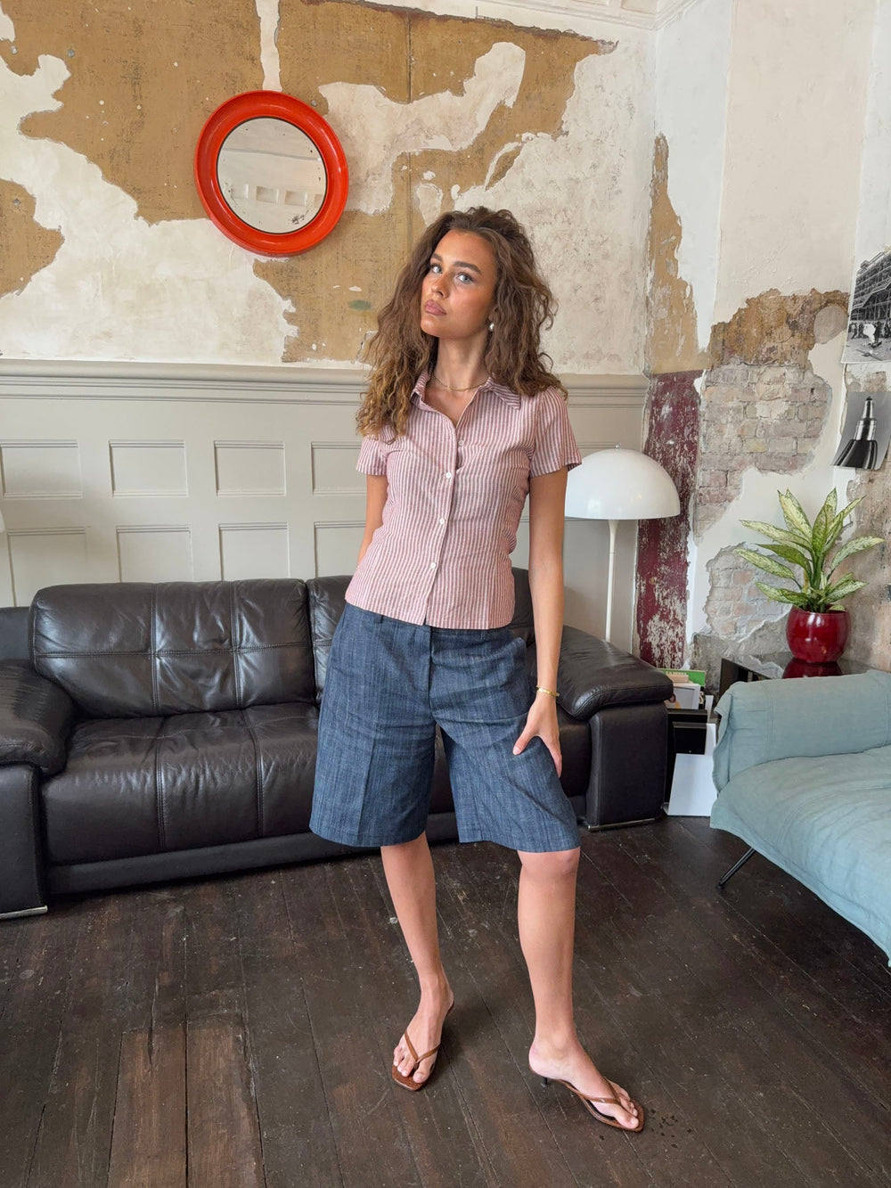 Josephine fitted shirt with short sleeves - Red/white
