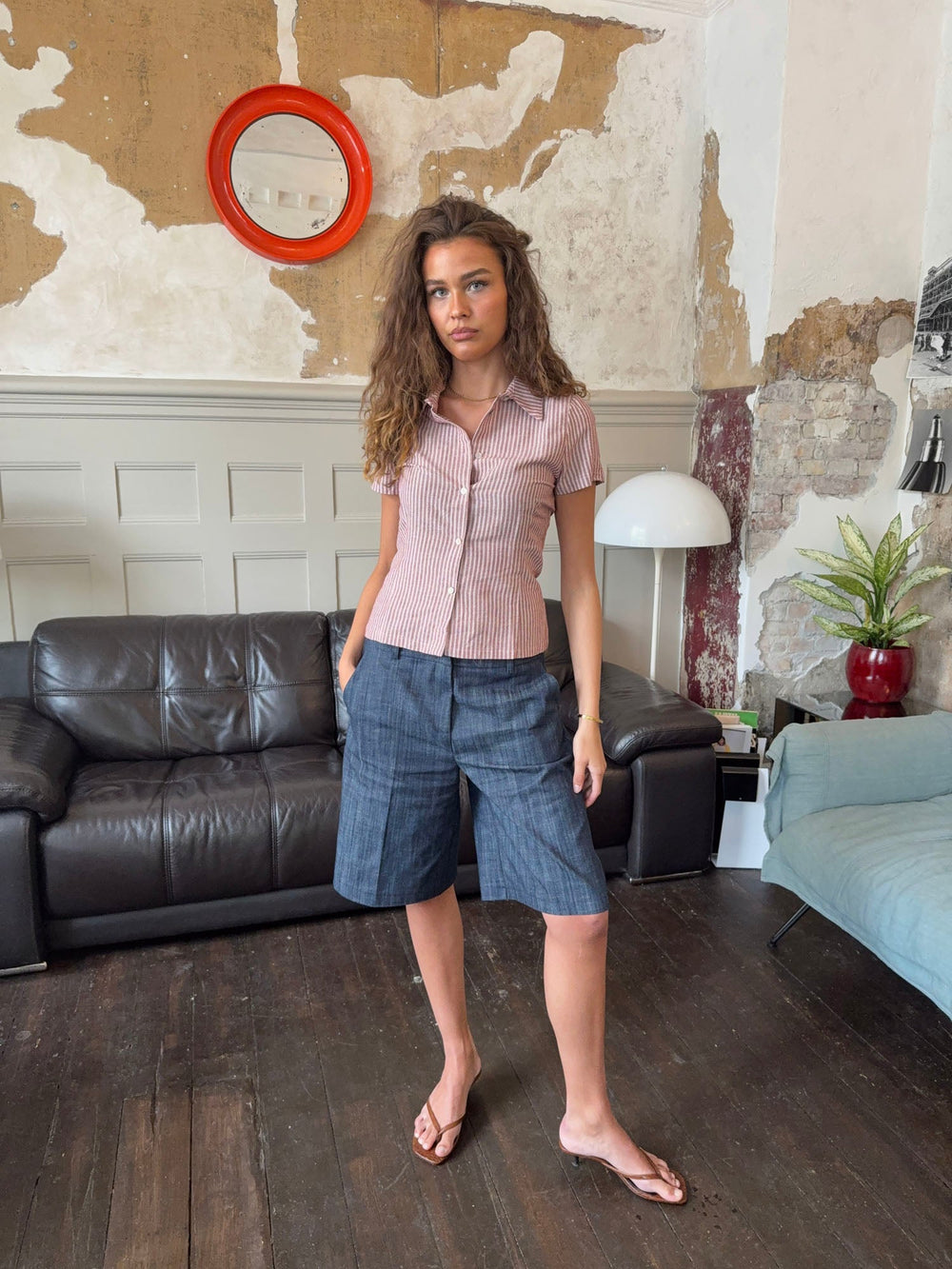 Josephine fitted shirt with short sleeves - Red/white