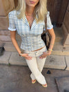 Kassandra fitted shirt with checkers – Blue/White