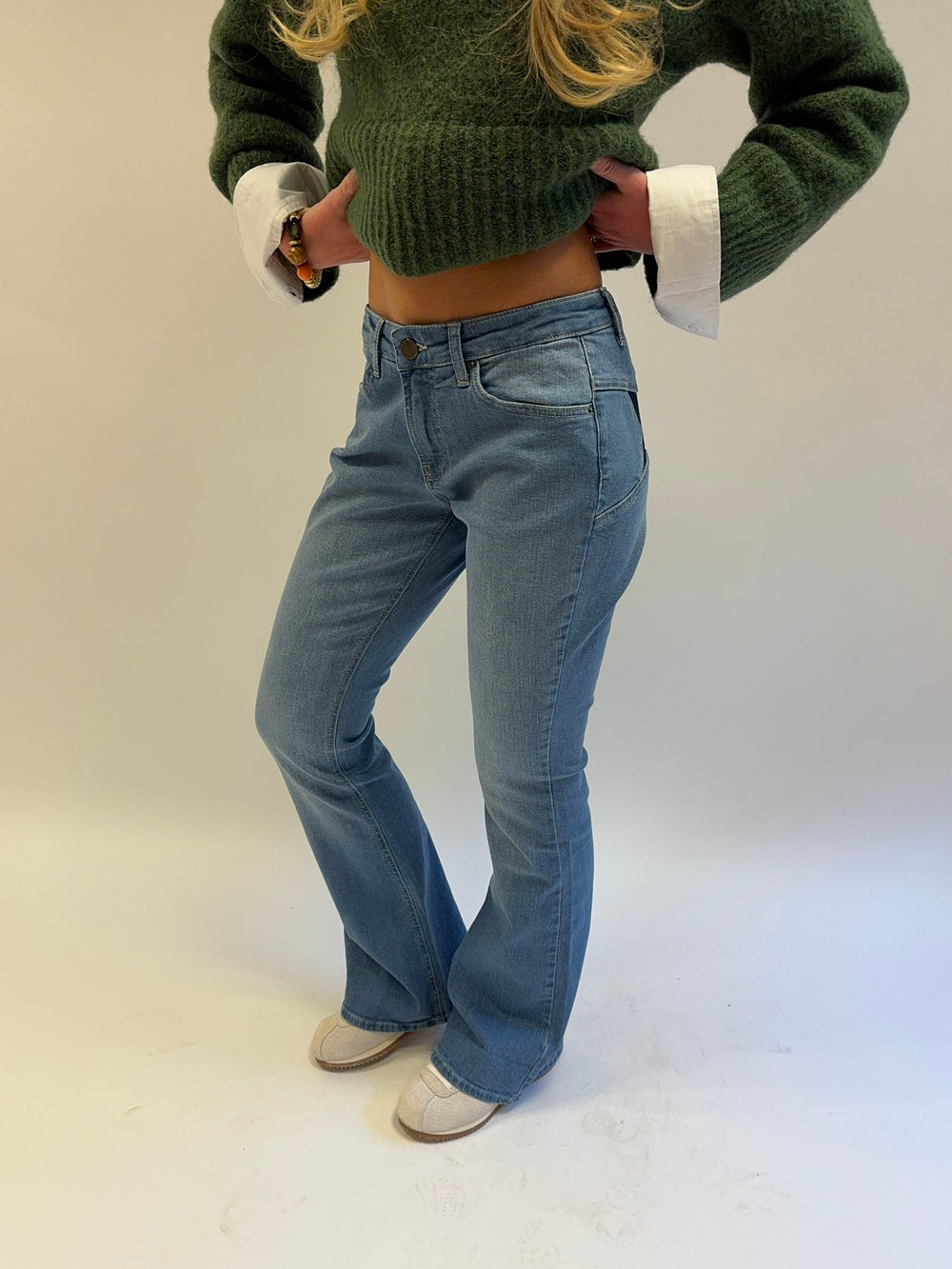 Flared star jeans with navy stars - Light denim