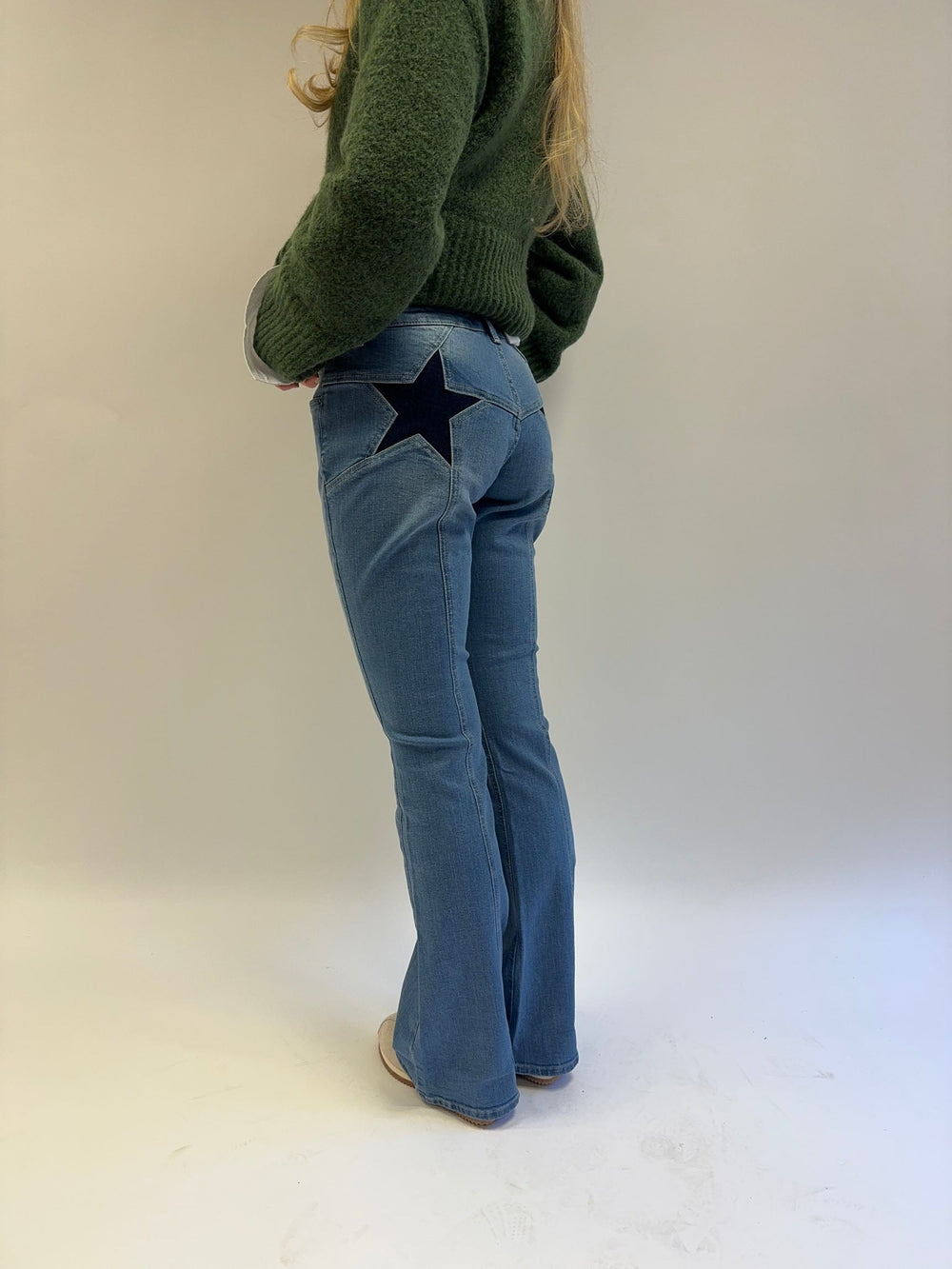 Flared star jeans with navy stars - Light denim