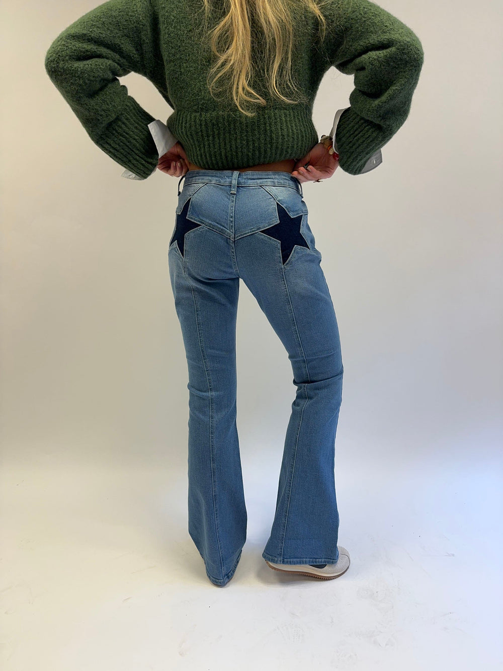 Flared star jeans with navy stars - Light denim