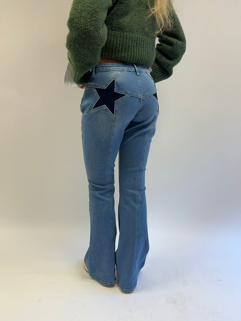 Flared star jeans with navy stars - Light denim