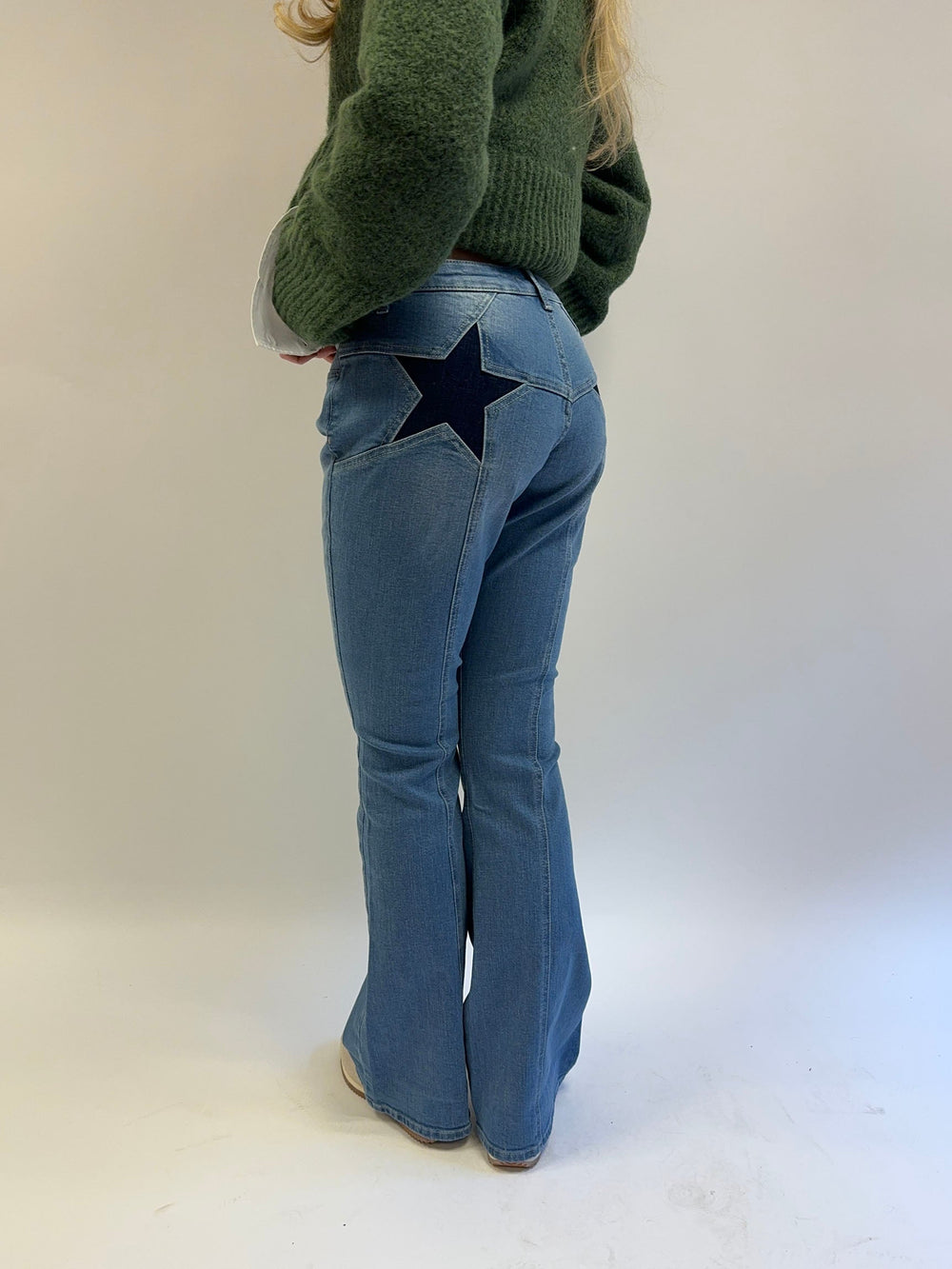Flared star jeans with navy stars - Light denim