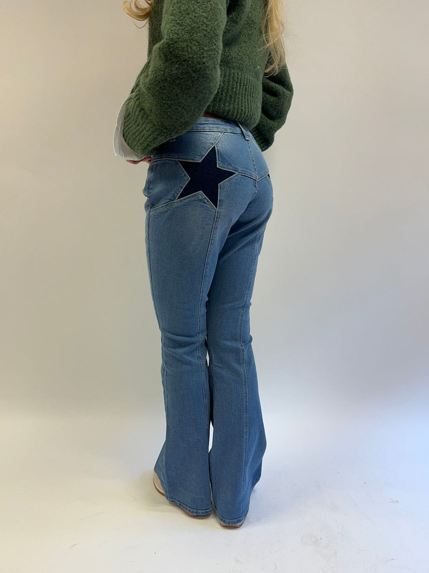 Flared star jeans with navy stars - Light denim