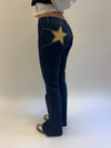Flared star jeans with gold star - Dark denim
