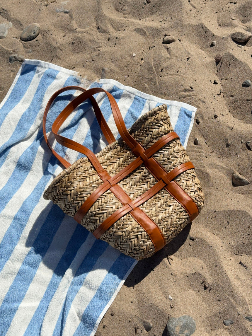 Puglia woven straw bag with leather details – Beige/brown