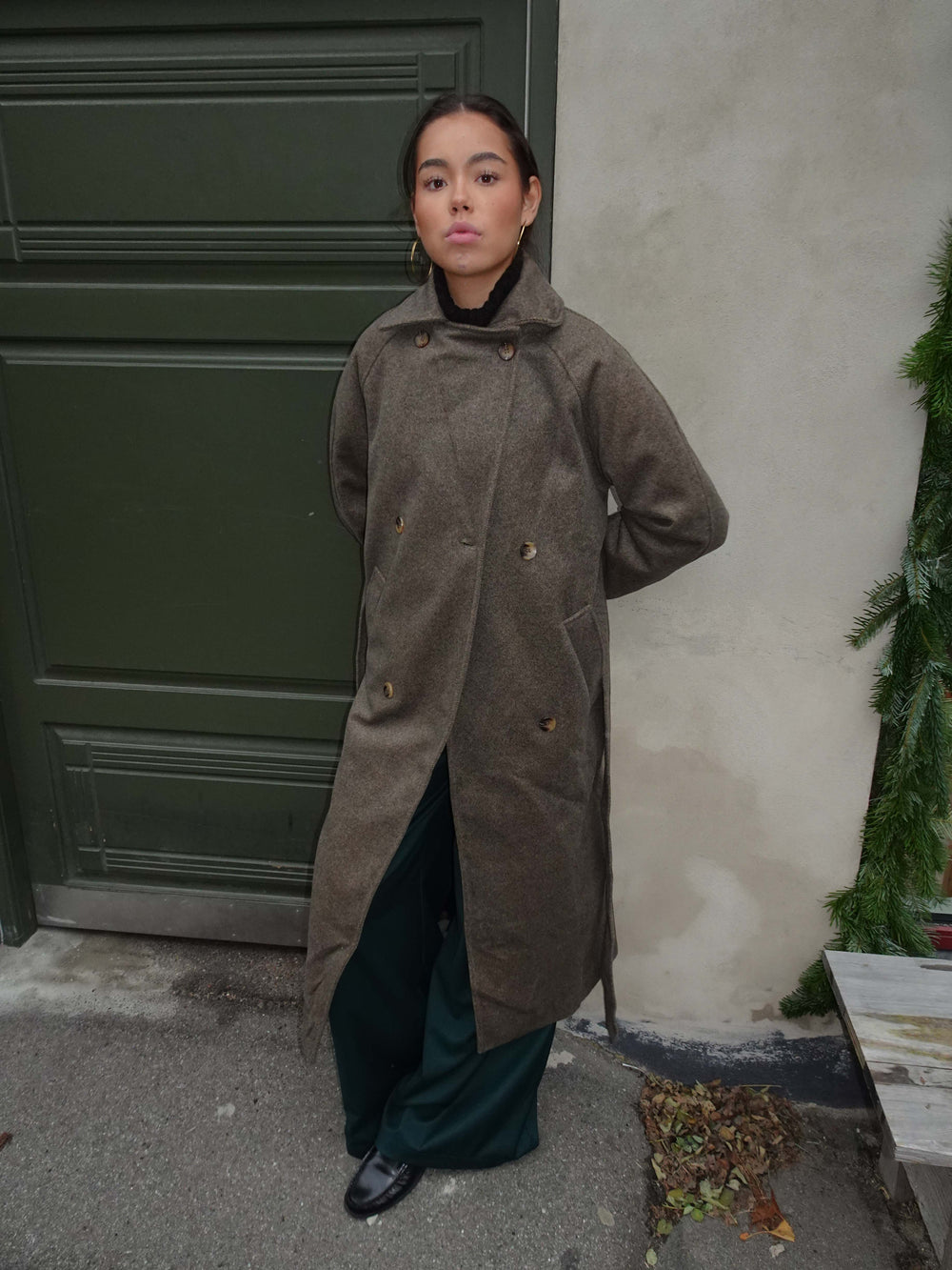 Esther coat with belt - Brown/grey