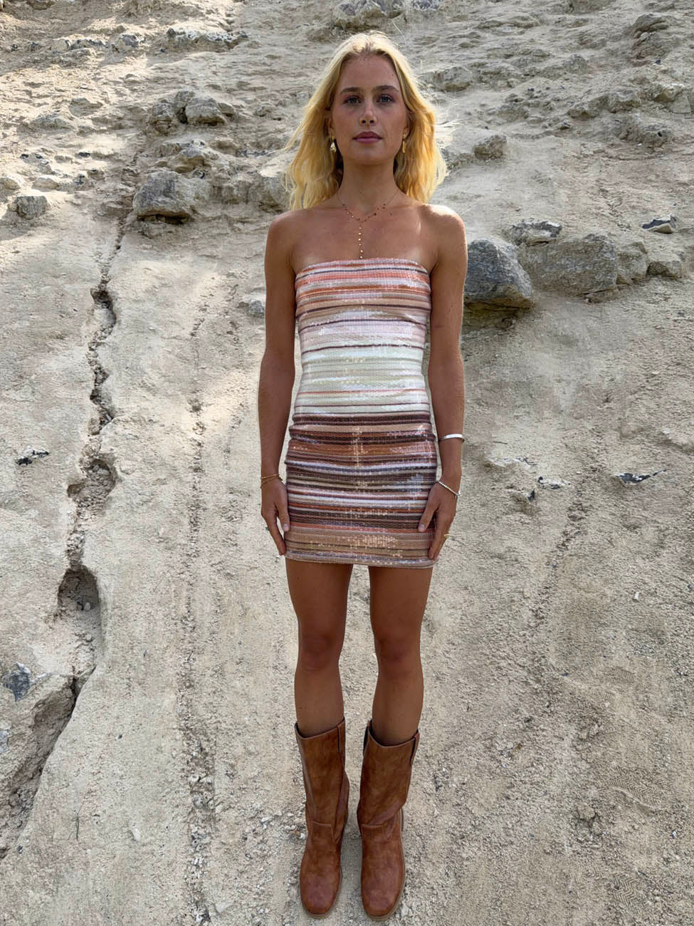Musla glitter dress with stripes - Multicolored