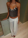 Belina glitter top with buttons - Brown