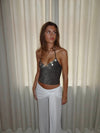Belina glitter top with buttons - Brown