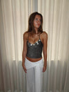 Belina glitter top with buttons - Brown