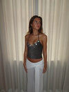 Belina glitter top with buttons - Brown