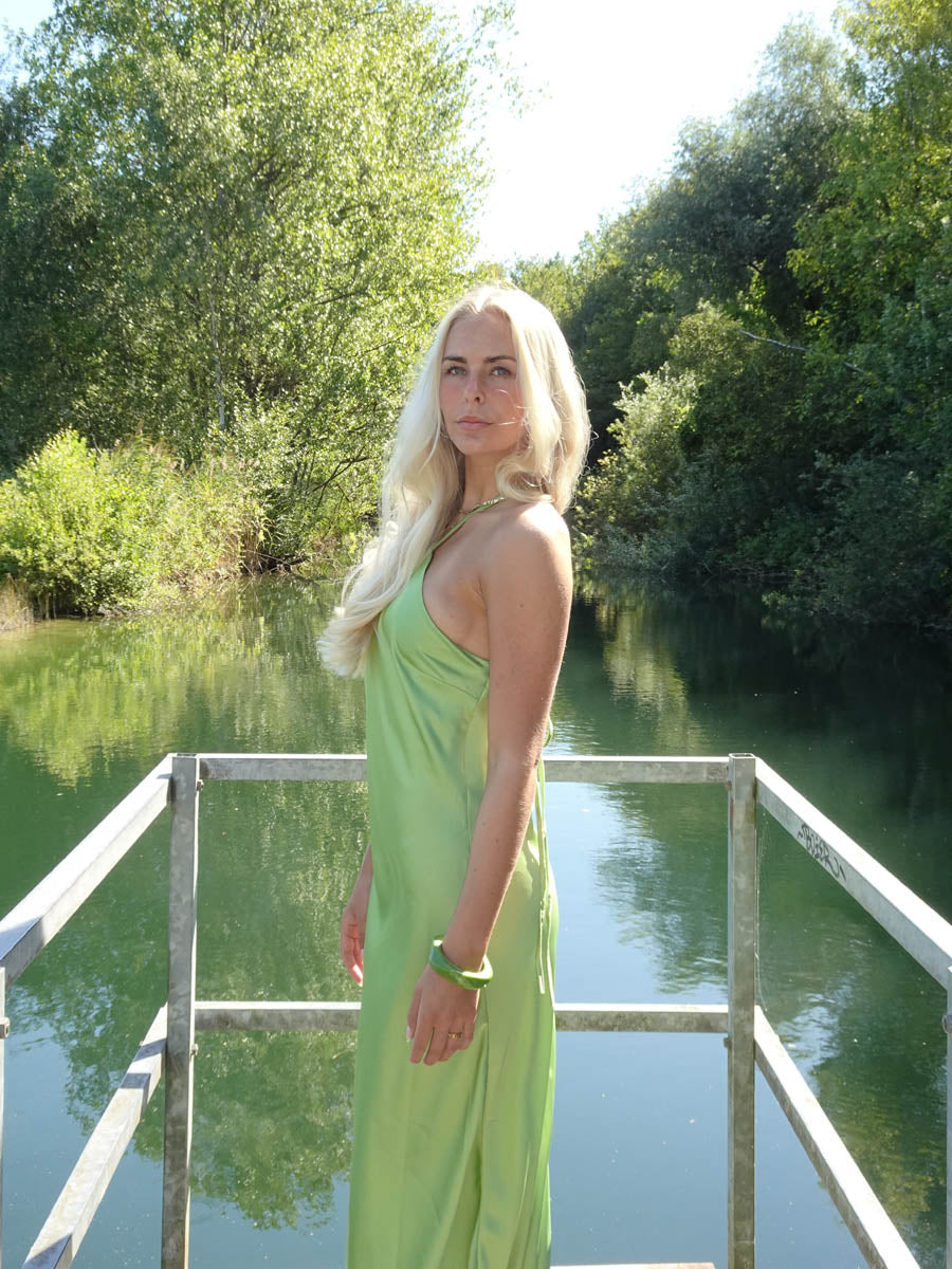 Talia halter satin dress - Green
