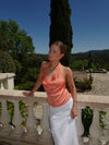 Rannvá satin halterneck top – Orange