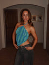 Aquana halterneck glitter top with stripes – Blue
