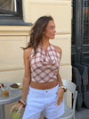 Liviana halterneck with checkers - Red/beige