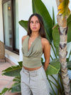 Martha halterneck top with glitter – Khaki
