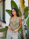 Martha halterneck top with glitter – Khaki