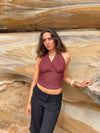 Mira halterneck top with glitter - Rust