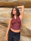 Mira halterneck top with glitter - Rust