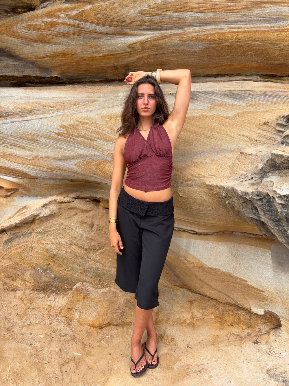 Mira halterneck top with glitter - Rust