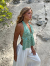 Lumi halterneck top with sequins – Light green